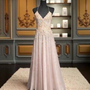 Blush Reverie Floral Embroidered Gown